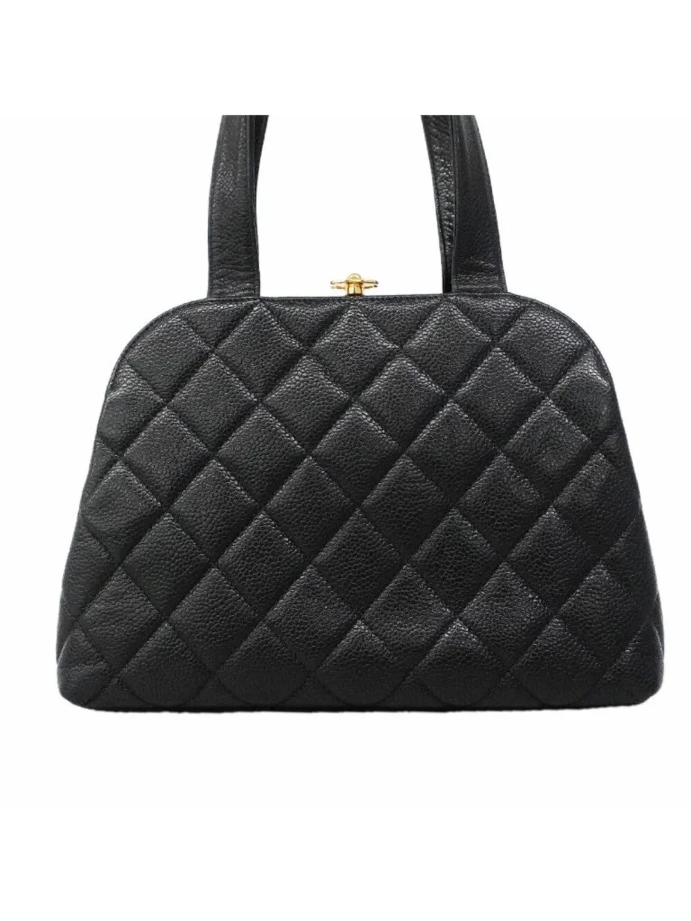 Chanel Handbag Quilted Caviar Leather Black Gold